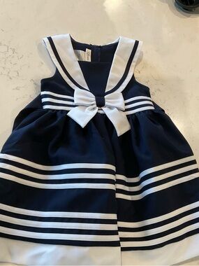Bonnie Jean Navy and White Sailor-Style Bow Dress